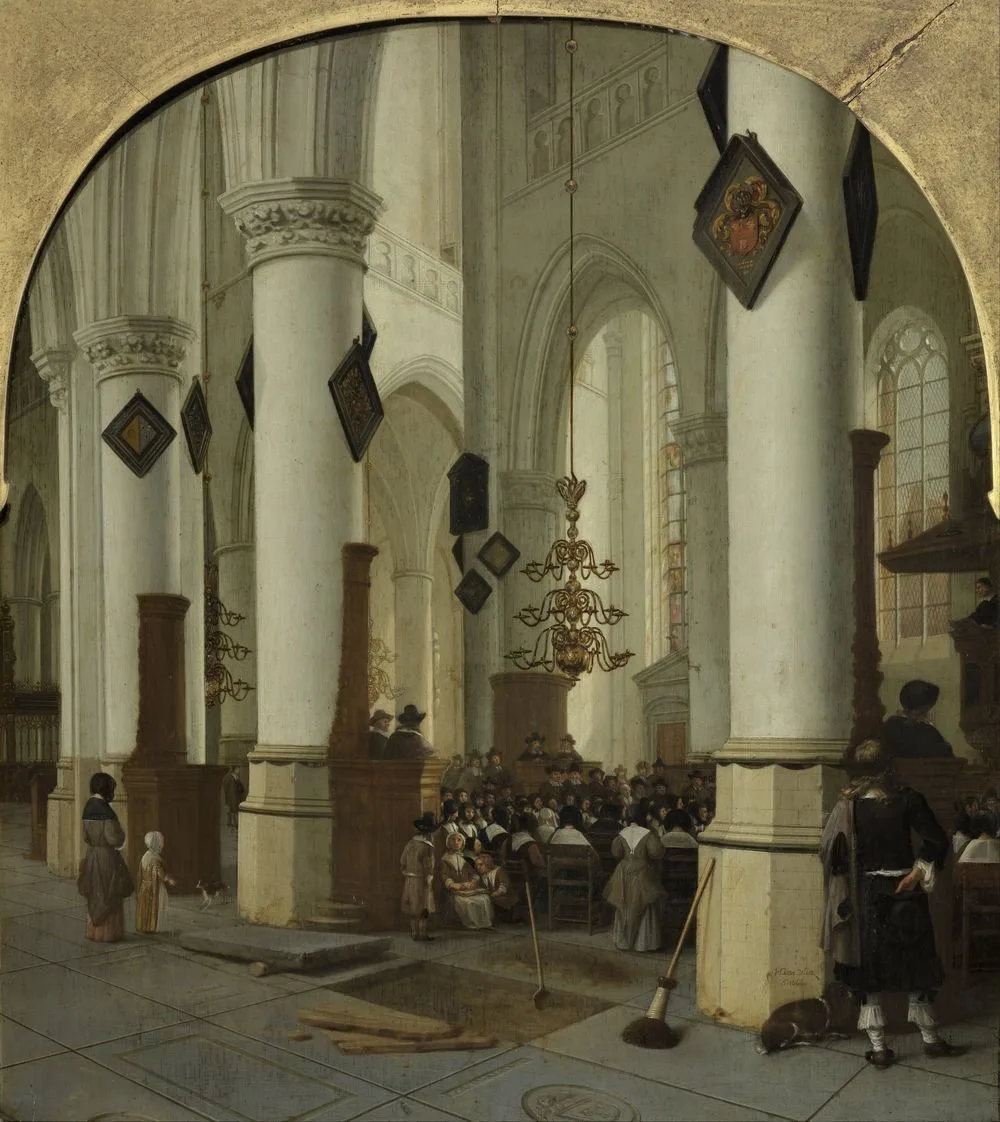 View inside the Saint Bavo church in Haarlem during mass, Hendrick Cornelisz. van Vliet