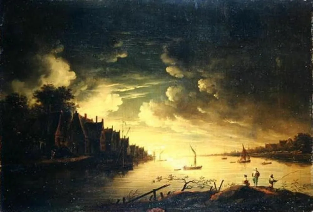River landscape at moonlight, Jean François de Wouters