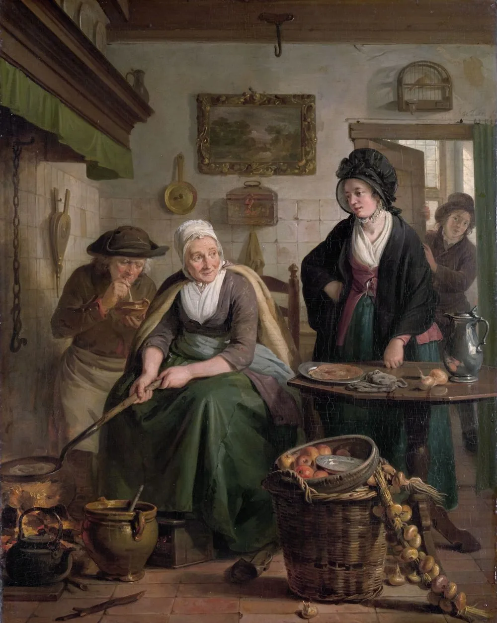 Woman Baking Pancakes, Adriaan de Lelie