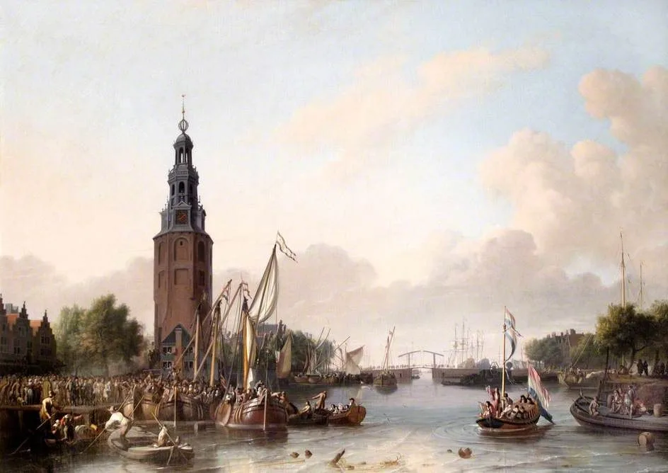 Soldiers of the Dutch East India Company Embarking at the Montelbaans Tower, Amsterdam, Ludolf Bakhuizen