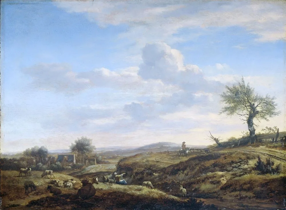 Hilly landscape with high road, Adriaen van de Velde