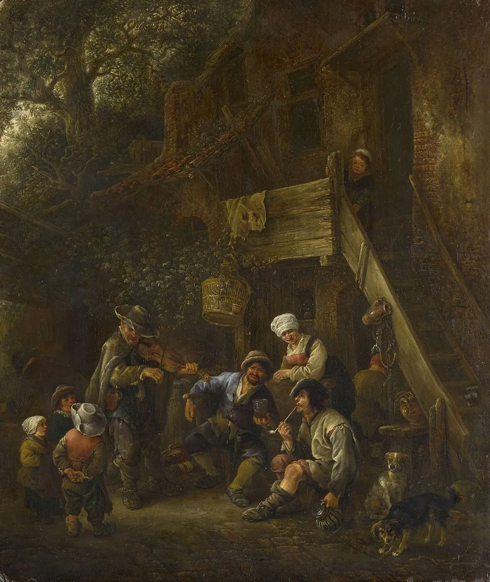 Peasants Listening to a Blind Fiddler before a Cottage, Isaac van Ostade
