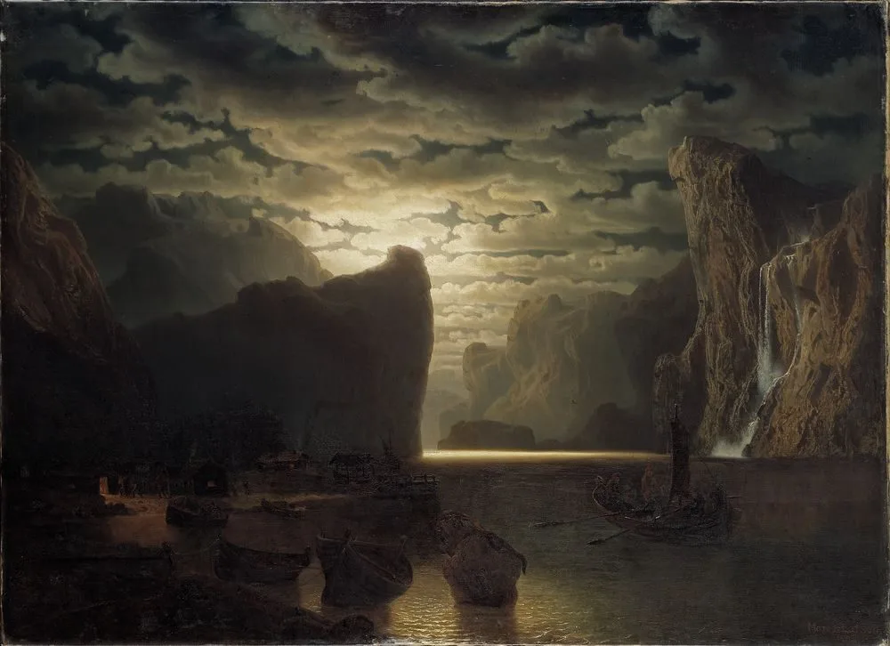 Norwegian Fjord in Moonlight. Motif from the Sogne-Fjord, Marcus Larson