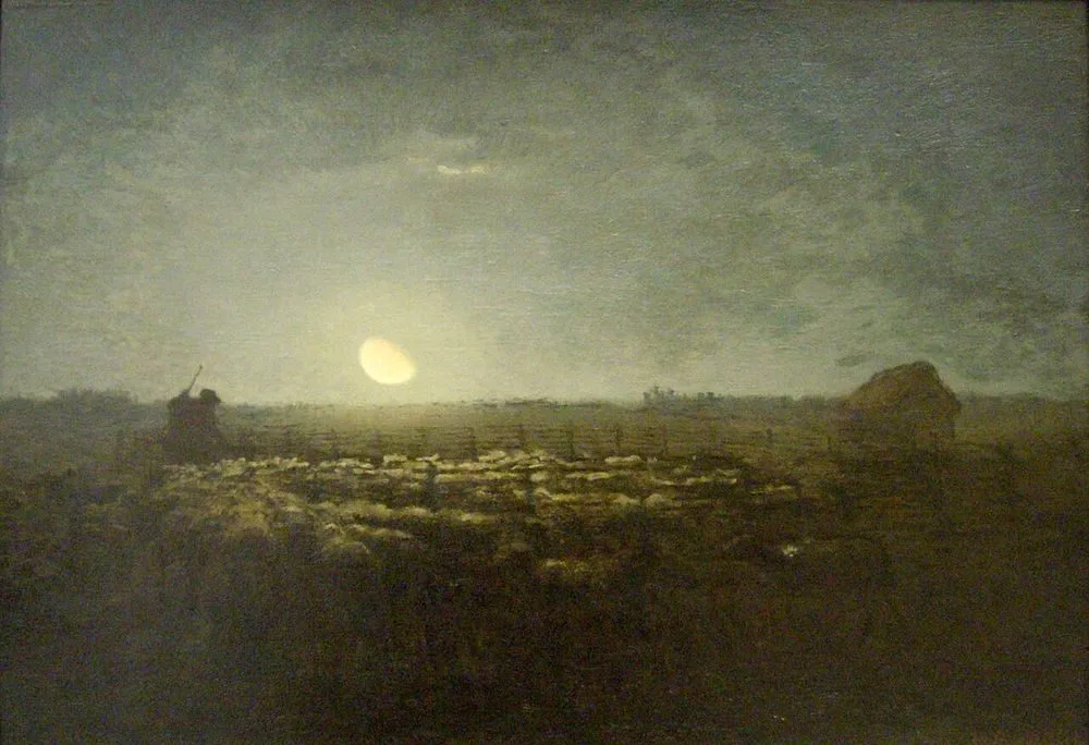 The sheepfold, moonlight, Jean-François Millet