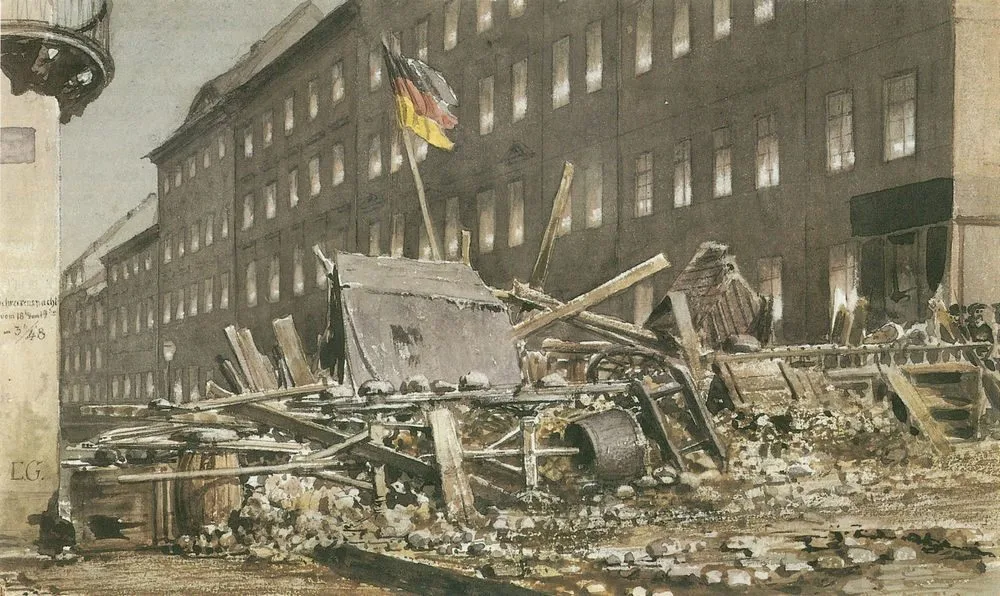Barrikade nach Kämpfen in der Breiten Straße, Eduard Gaertner