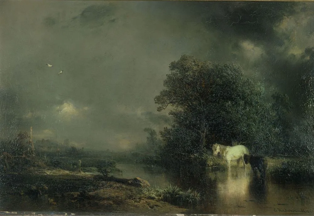 Rainy Weather: Horses in a Stream, Eduard Hildebrandt