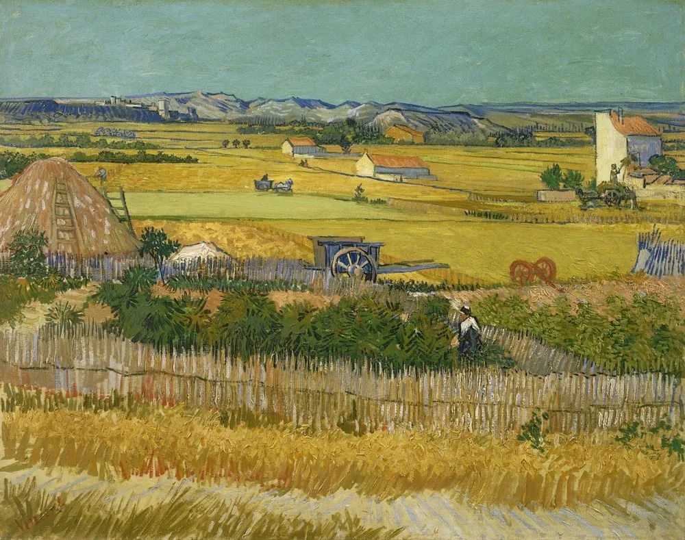 Harvest at La Crau, with Montmajour in the Background, Vincent van Gogh