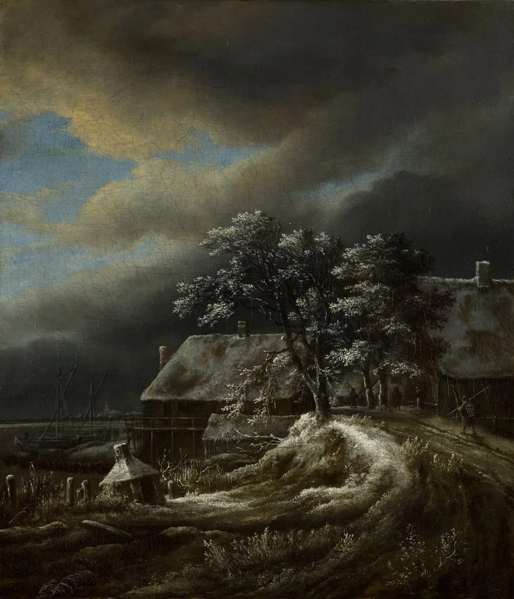 Winter landscape with a harbour