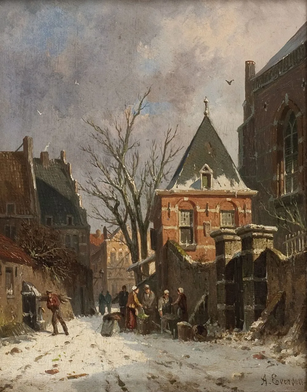 Cityscape in winter, Adrianus Eversen