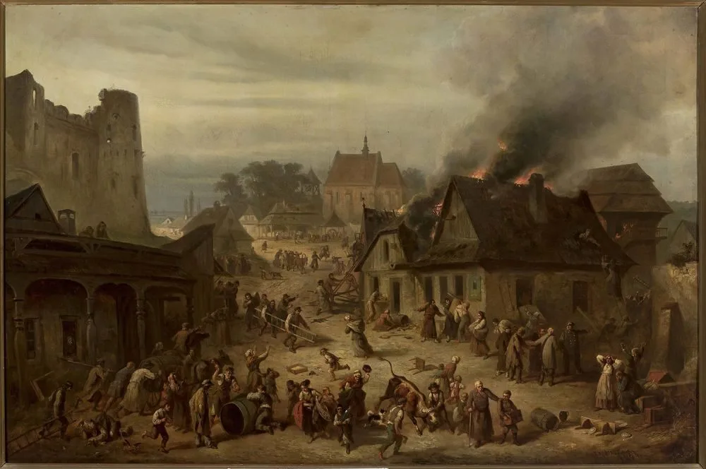 Fire in a small town., Franciszek Kostrzewski