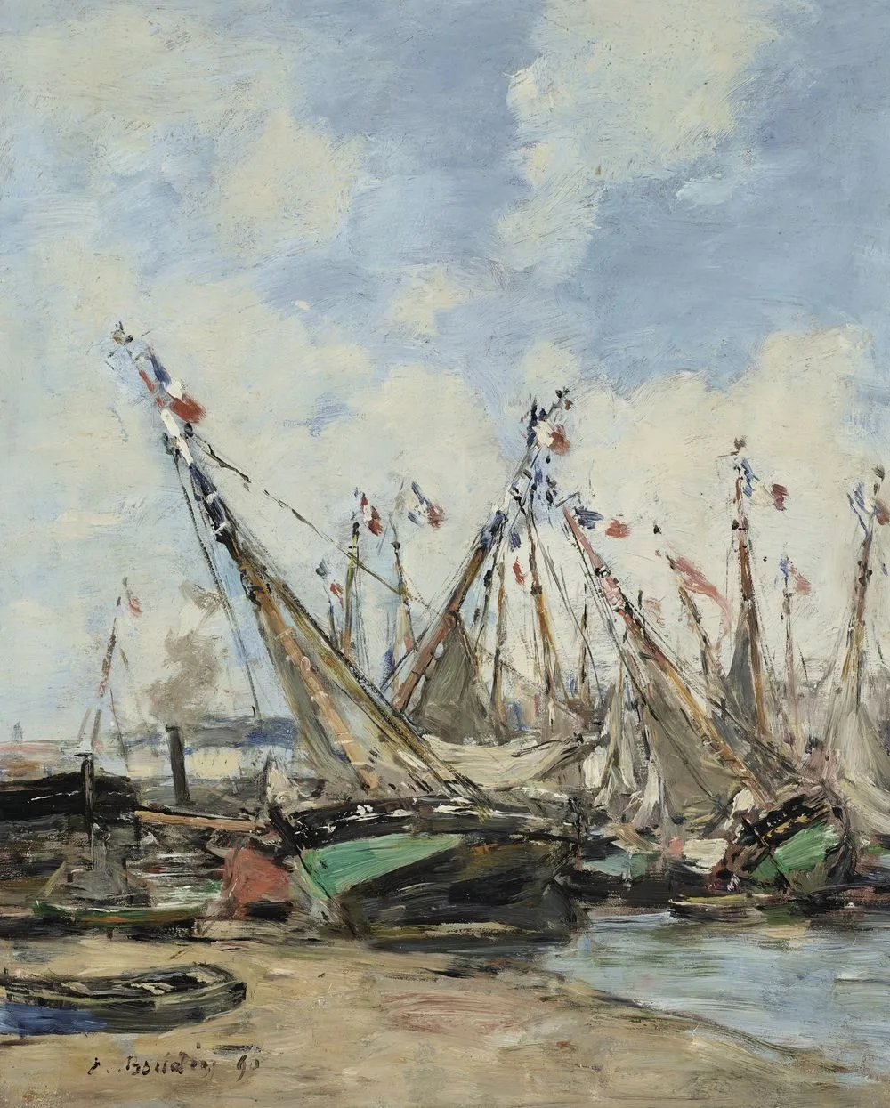 Trouville, the port, stranded sailboats, Eugène Louis Boudin