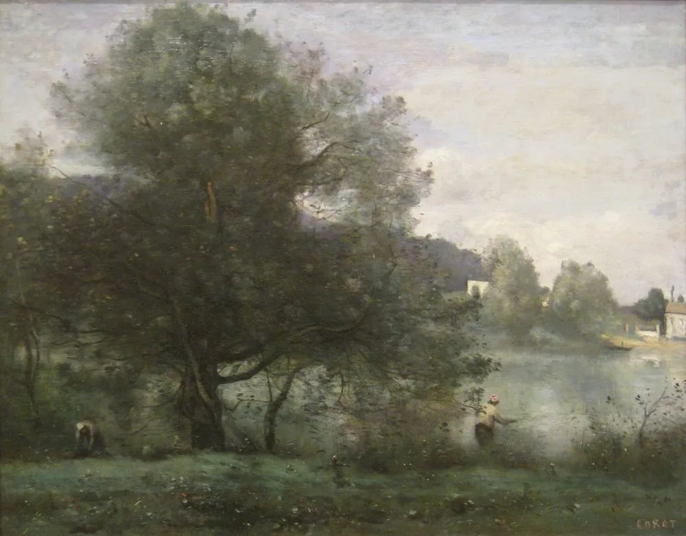 An Idyllic Spot at Ville-d’Avray—A Fisherman on the Banks of the Pond