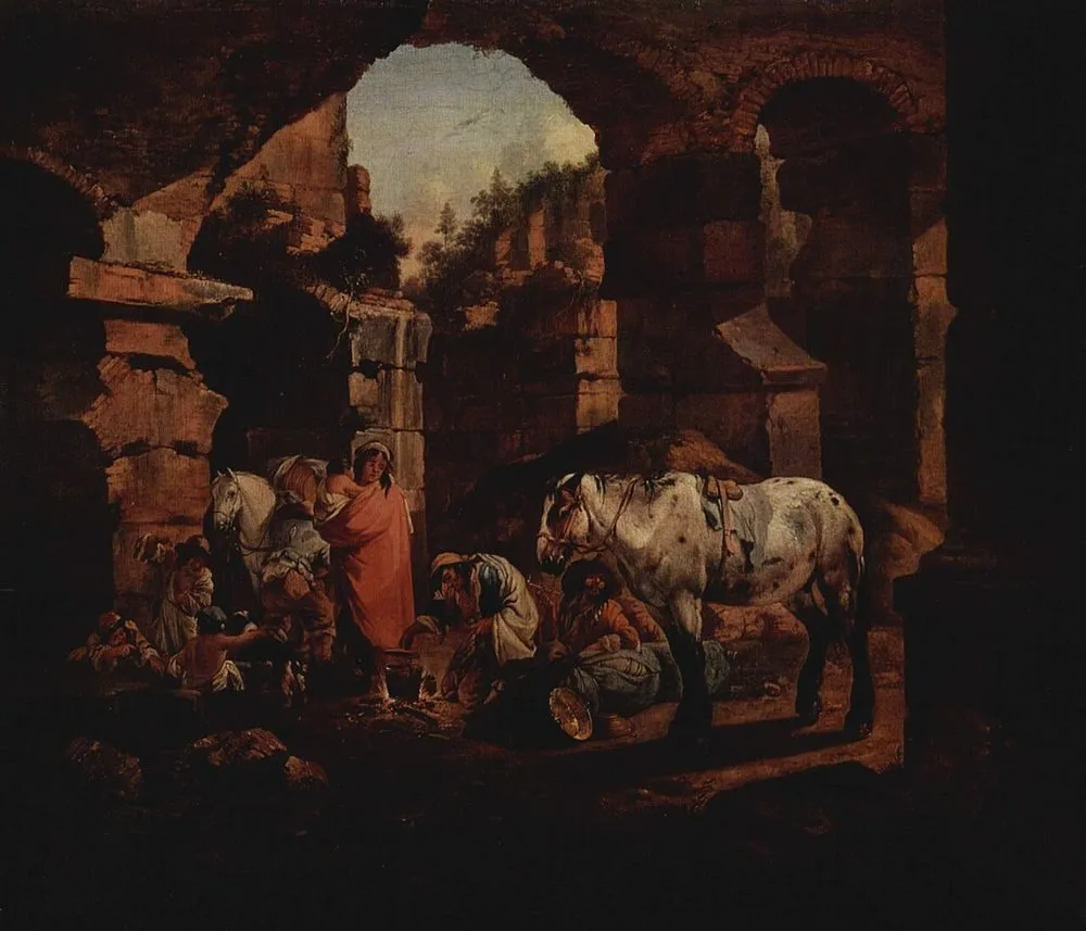 Gipsy Camp in Ancient Ruins, Johann Heinrich Roos
