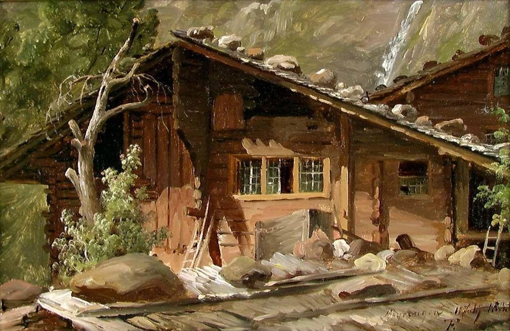 Farmhouses in Meiringen in Switzerland, Thomas Fearnley