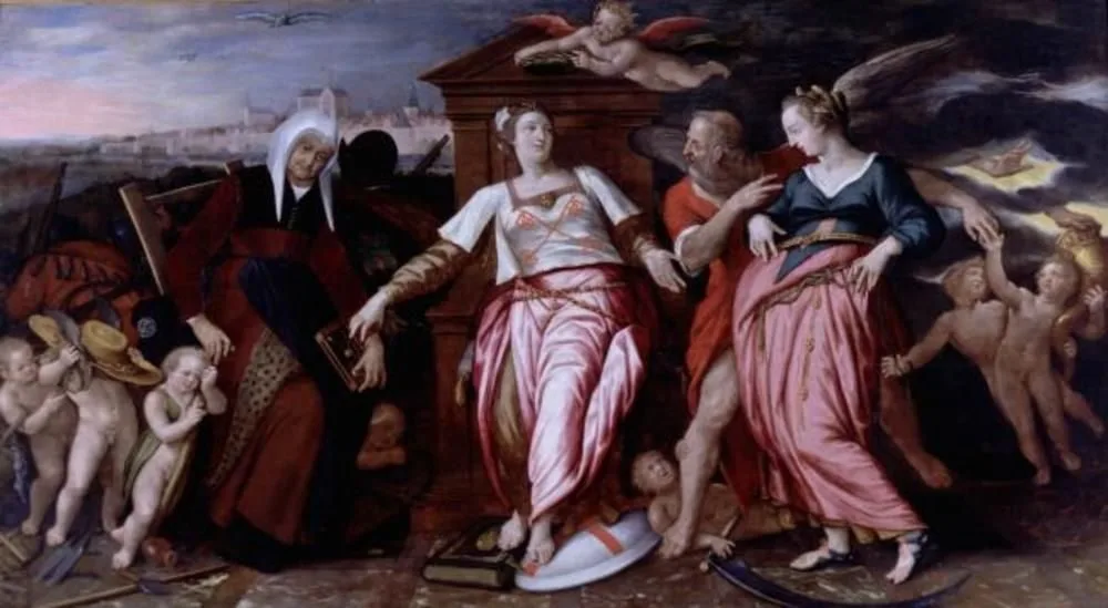 The Leiden City Virgin between the Old and the New Trade, Isaac van Swanenburg