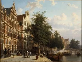 Street and “Gracht” in Amsterdam, Cornelis Springer