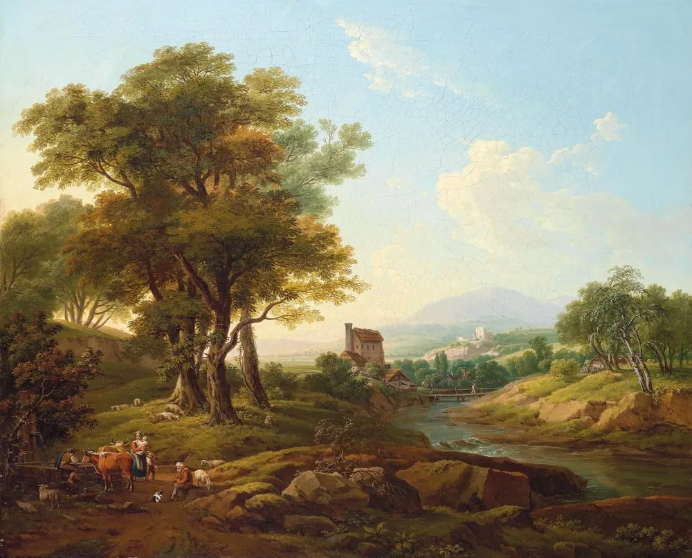 A southern landscape populated by shepherds, Franz Scheyerer