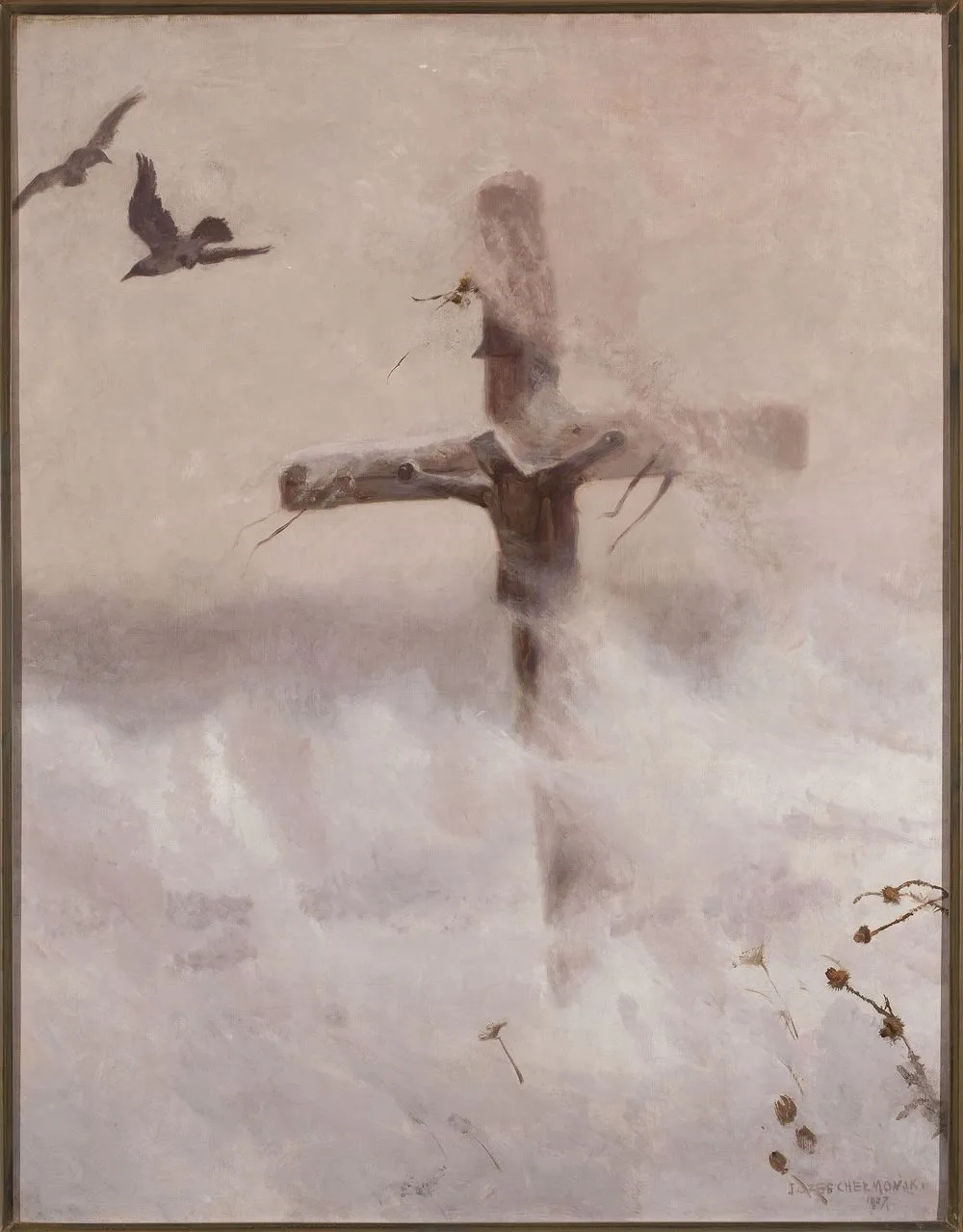Cross in a blizzard.