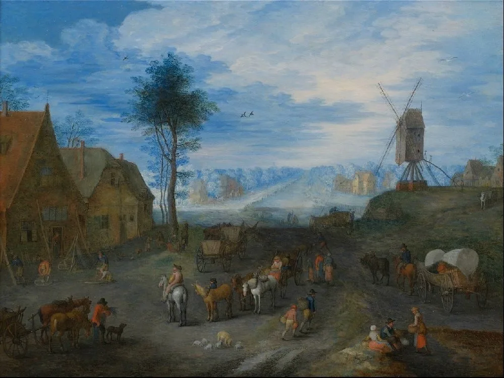 Village animated with people