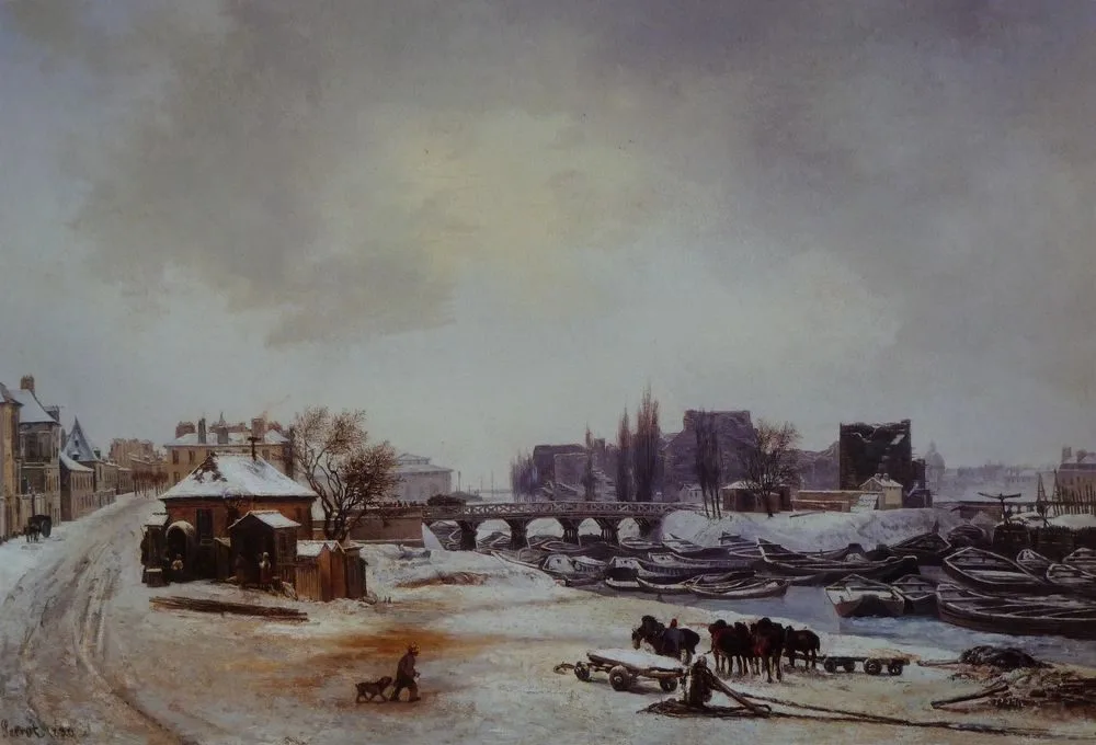 Vue de l’île Louviers ; effet de neige, Antoine Perrot