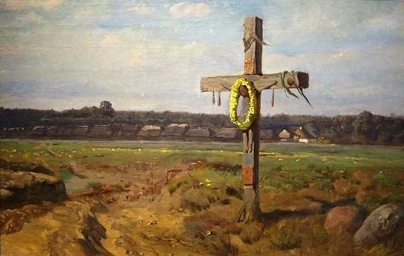 Józef Chełmoński Pejzaż z krzyżem, Józef Chełmoński