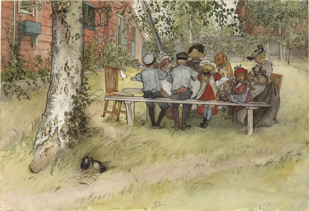 Breakfast under the Big Birch. From A Home (26 watercolours), Carl Larsson