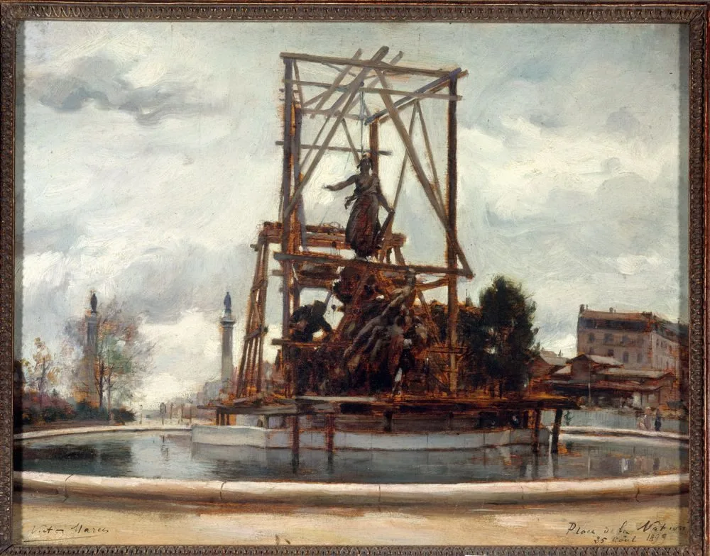 Mise en place du monument du “Triomphe de la République” de Jules Dalou, place de la Nation, en 1899, Victor Marec