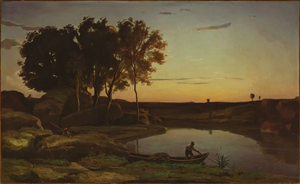 Landscape with Lake and Boatman, Jean-Baptiste Camille Corot