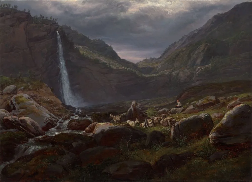 Feige Waterfall (Feigefossen), Lysterfjord, Norway, Johan Christian Dahl