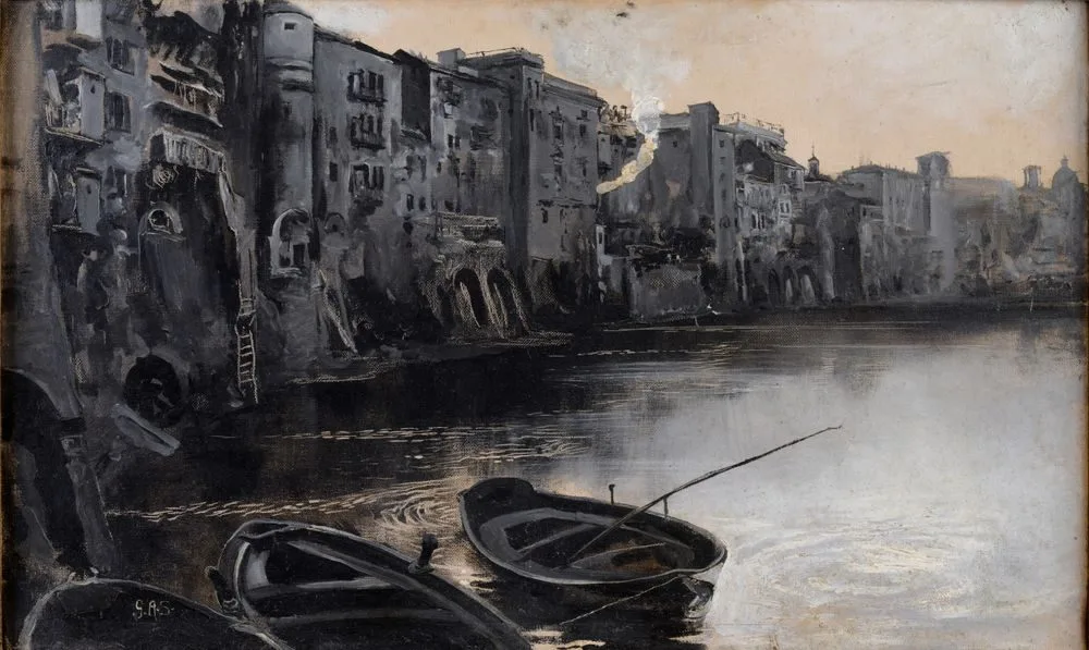 The bank of the Tiber seen from the Collegio Clementino, Giulio Aristide Sartorio