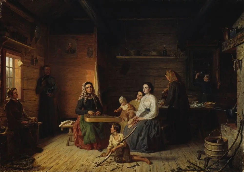 Kreeta Haapasalo Playing the Kantele in a Peasant Cottage, Robert Wilhelm Ekman