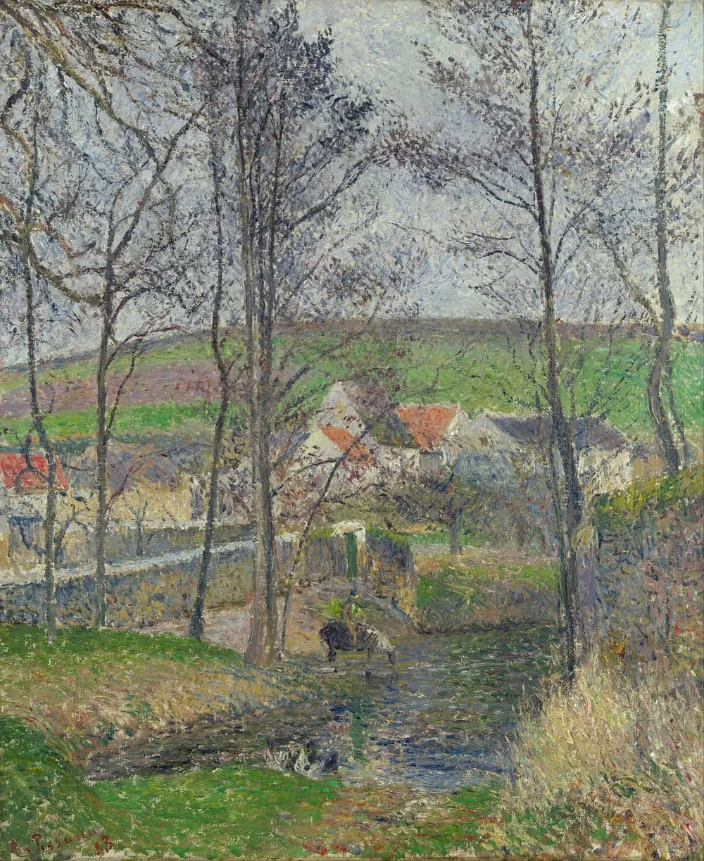 The banks of the Viosne at Osny in grey weather, winter, Camille Pissarro