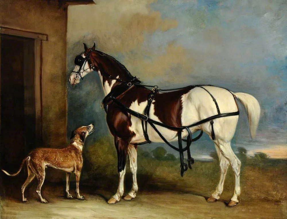 ‘Lofty’ a Skewbald Carriage Horse with a Greyhound, John Ferneley