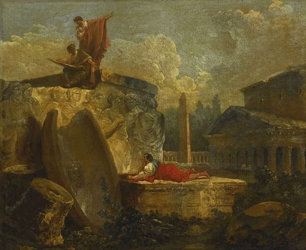 Draughtsmen in a Landscape with Antique Ruins, Hubert Robert