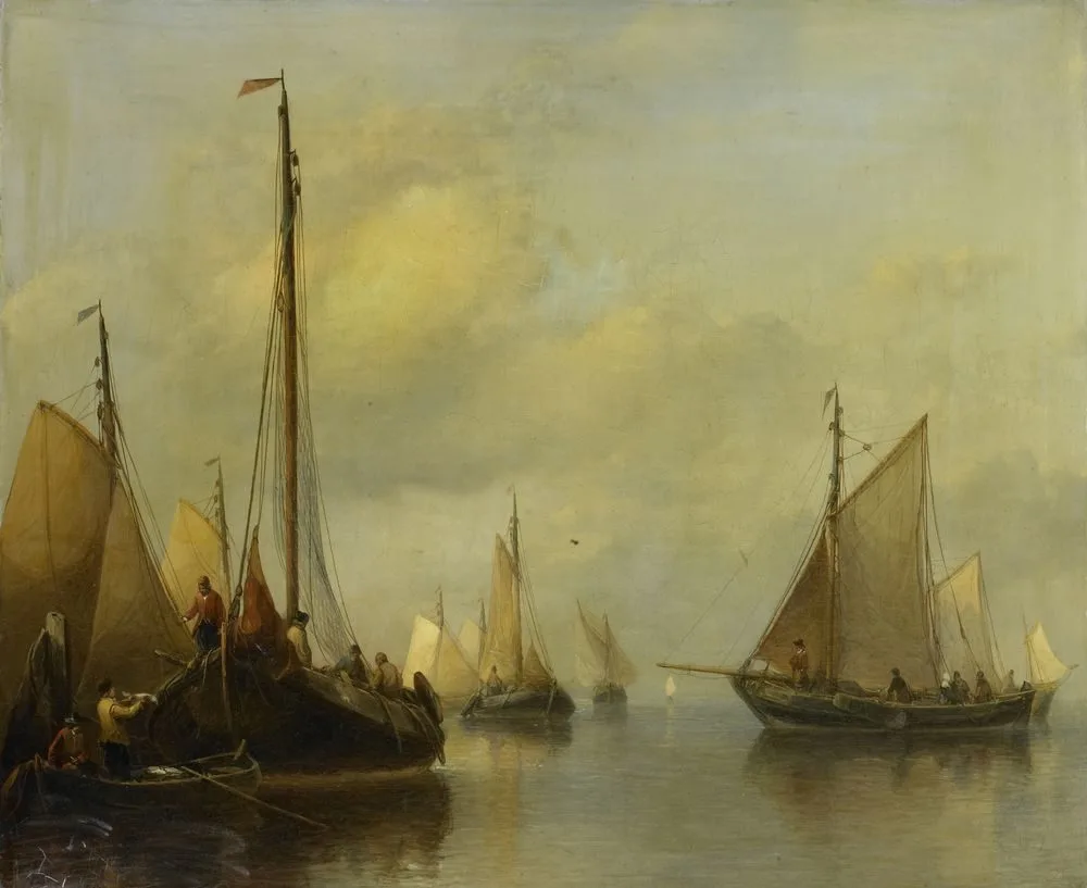 Fishing Boats on calm Water, Anthonie Waldorp