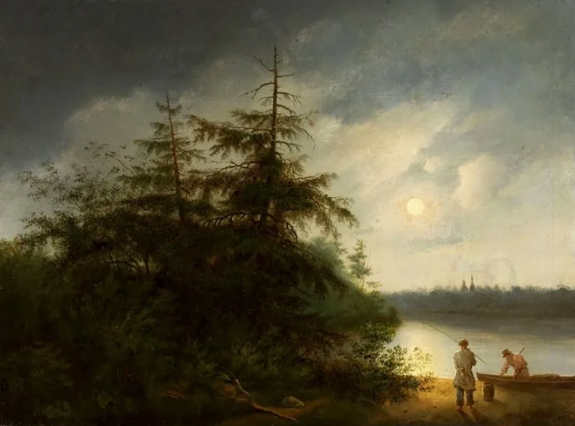 Nocturnal landscape with fishermen., Fyodor Alekseyev