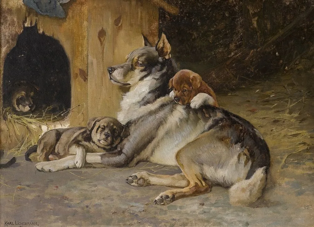 Elghund med valper 1894 by Karl Uchermann