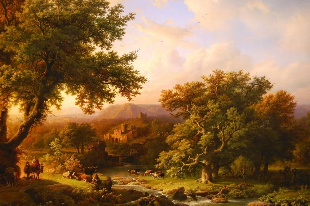 Landscape with Oaks and a ruin, Barend Cornelis Koekkoek