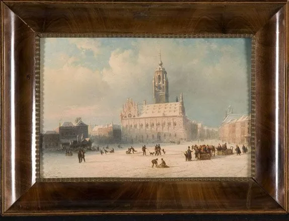 Het stadhuis van Middelburg in de winter, Johannes Fredrick Schutz