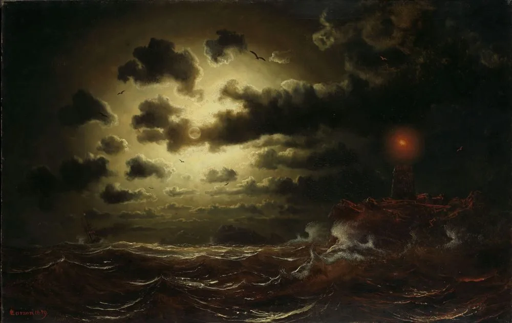 Stormigt hav vid fyr, Marcus Larson