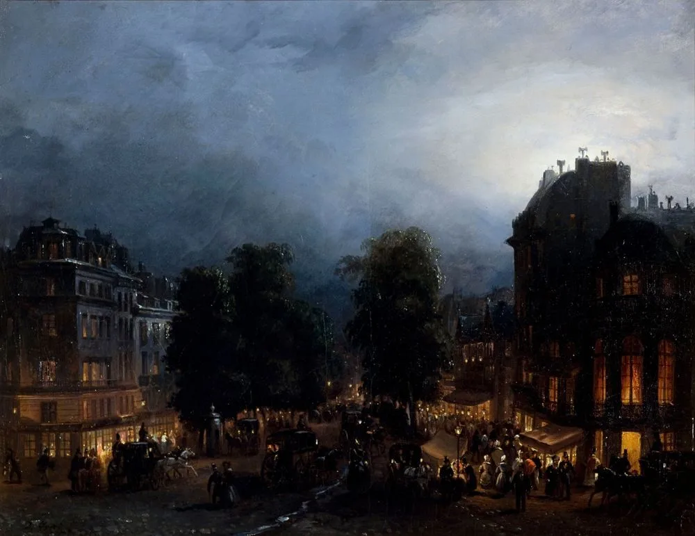 Le boulevard des Italiens de nuit, vers 1835