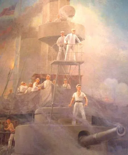 Commodore George Dewey directing the battle from on board USS Olympia., Rufus Fairchild Zogbaum
