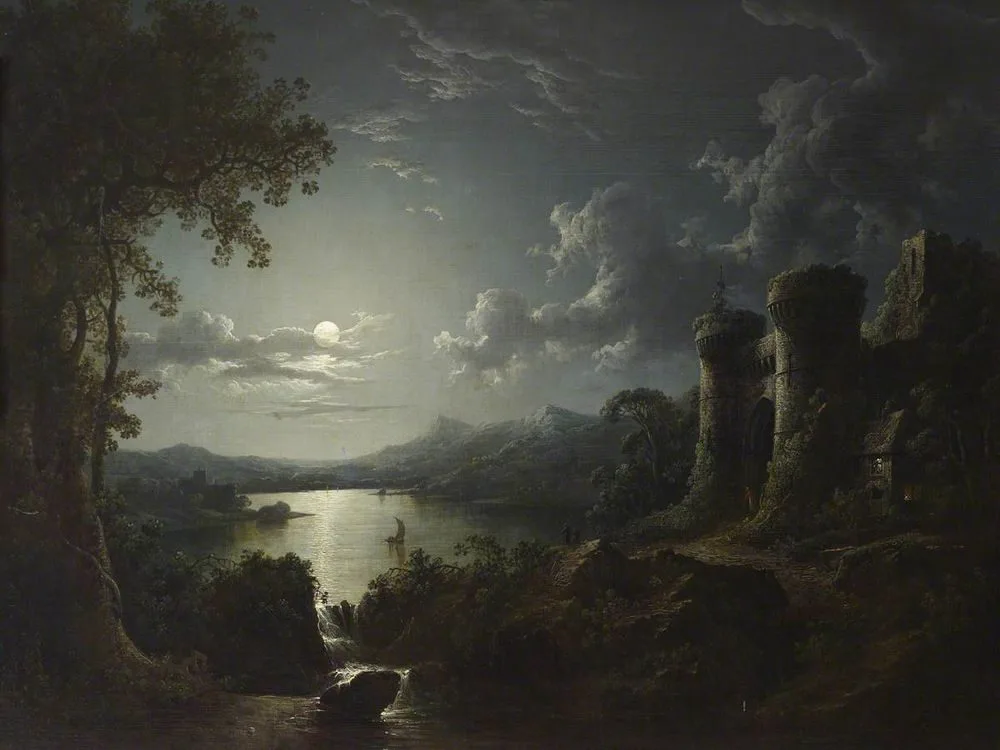 Moonlit River Landscape with a Monumental Gateway, Sebastian Pether