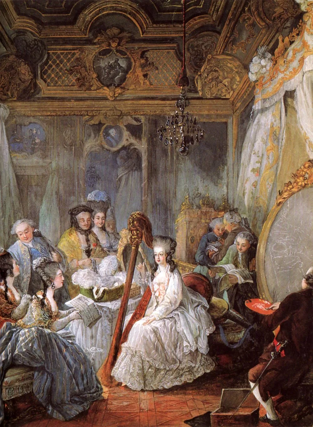 Marie Antoinette playing the harp at the French Court, Jean-Baptiste André Gautier-Dagoty