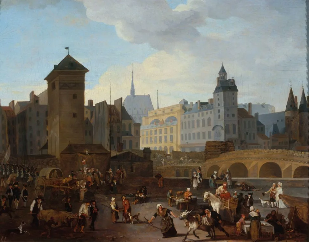 Le Palais et la Pompe Notre-Dame vus du quai Pelletier, vers 1790, Jacques-Albert Senave