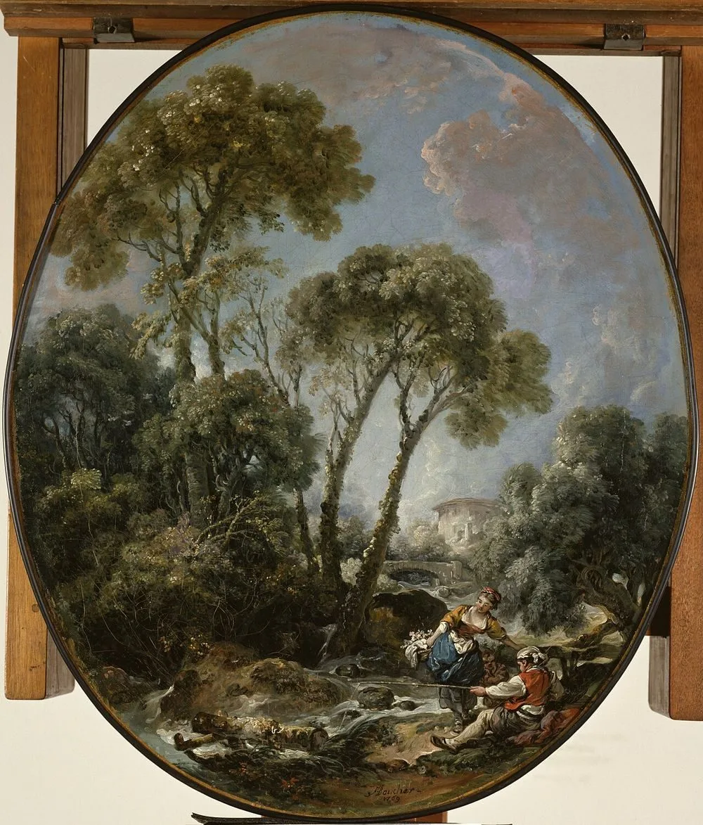 Landscape with Fisherman and a Young Woman, François Boucher
