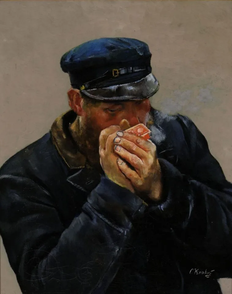 The pilot is having a cigarette