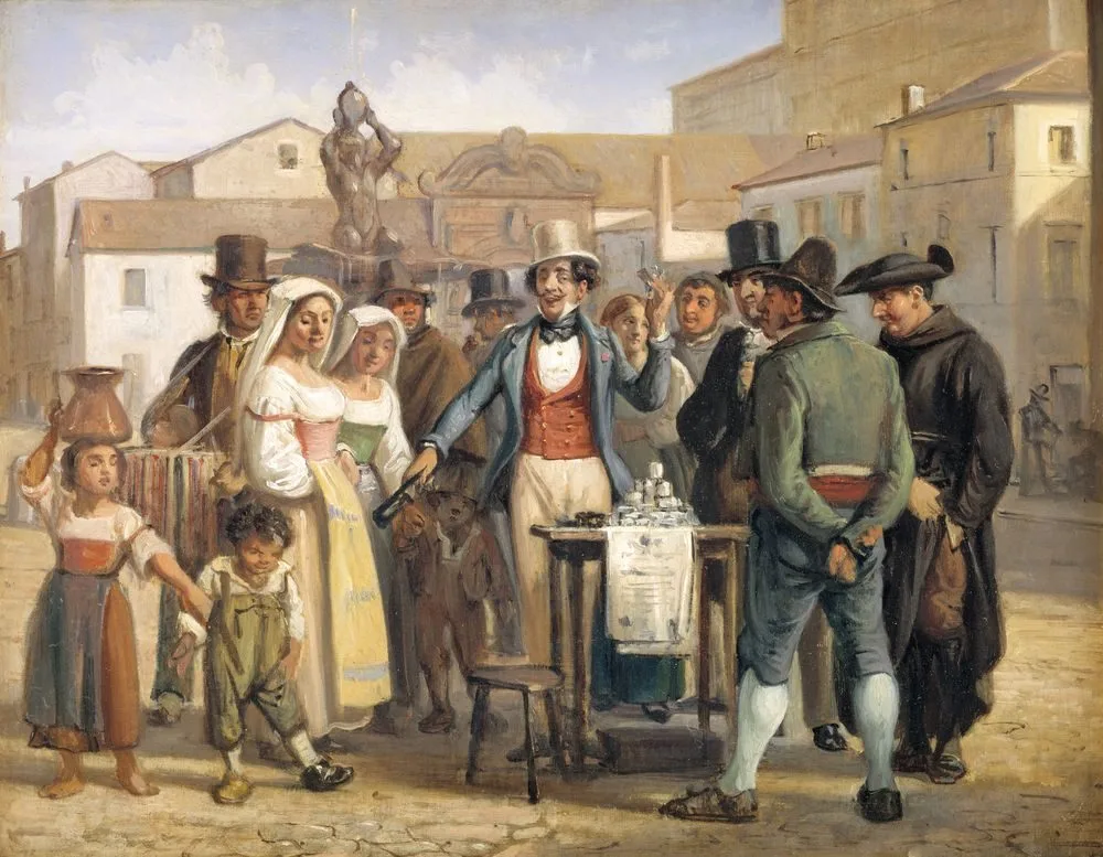 A Charlatan Selling Blacking in the Piazza Barberini in Rome, Wilhelm Marstrand