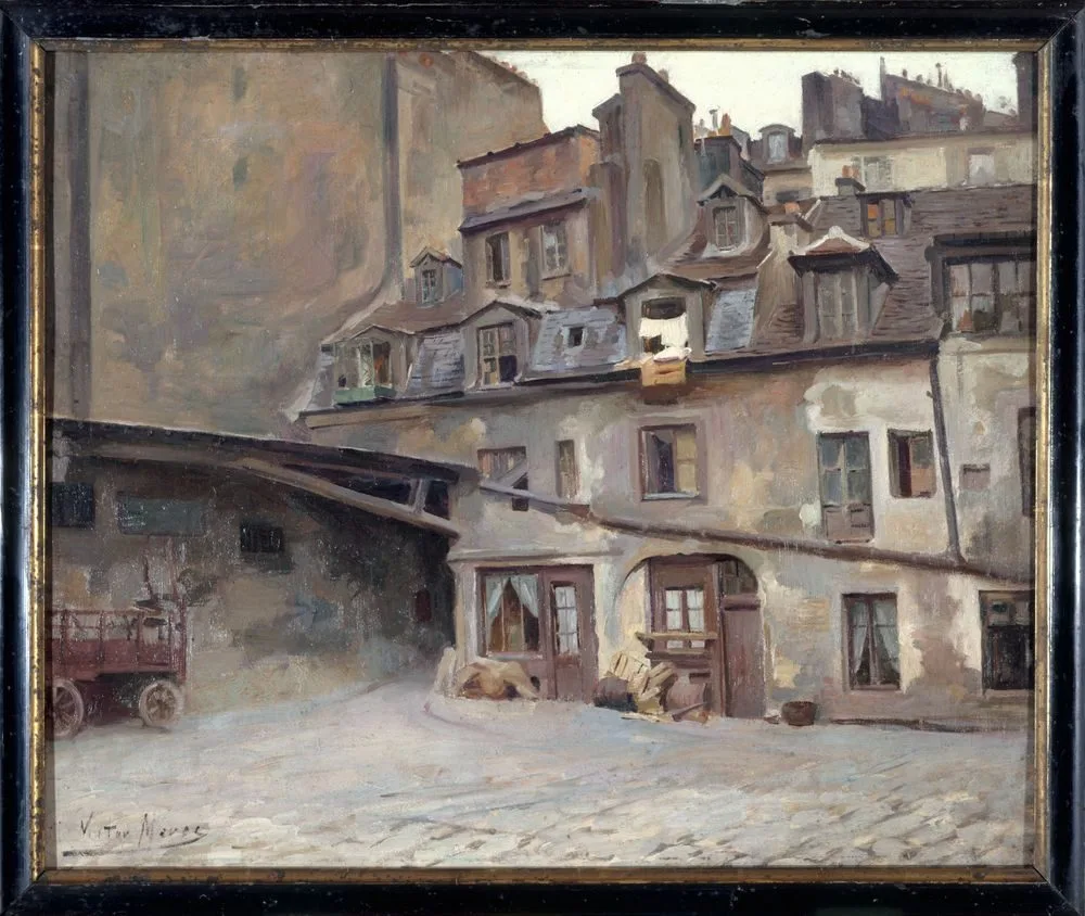 La cour de l’auberge du Cheval-Blanc, rue Mazet, Victor Marec