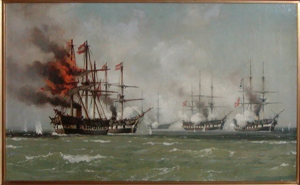 Det østrigske flagskib Schwartzenberg brænder, Carl Neumann